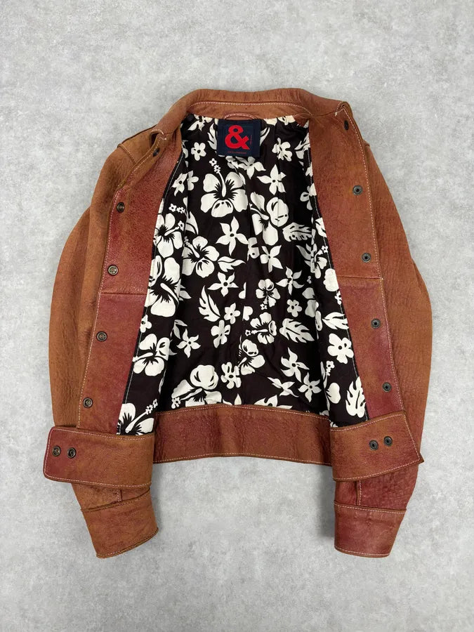 1990s Dolce & Gabbana Red Eroded Trucker Leather Jacket imfAkWo 6