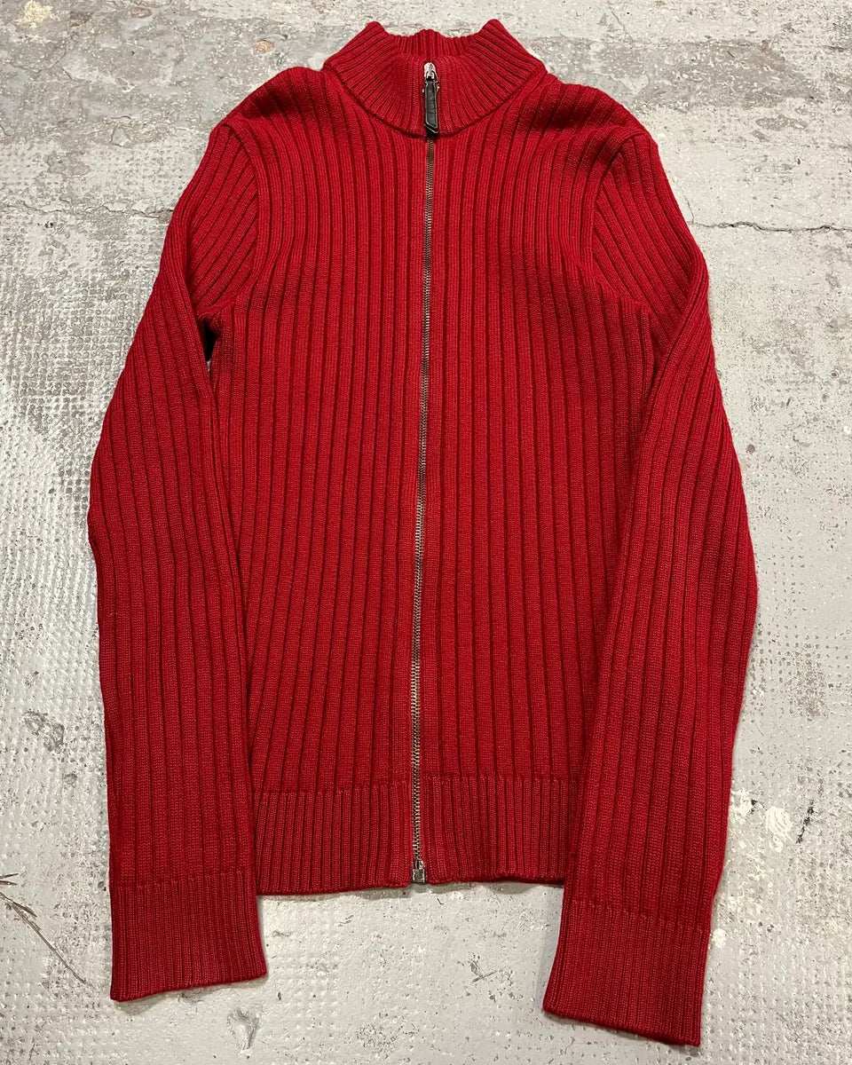 1990s Dolce & Gabbana Red Ribbed Zip-Up Sweater tKnwRjk 3