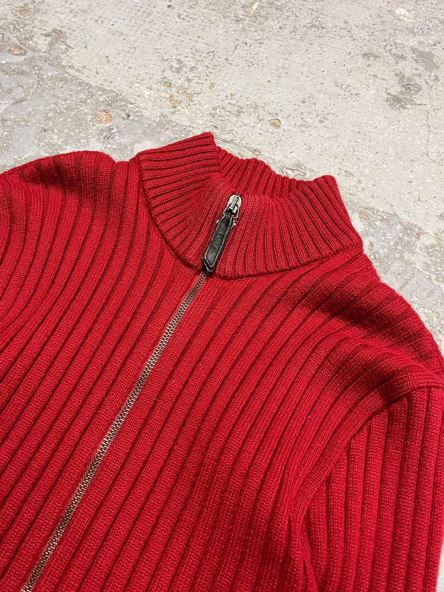 1990s Dolce & Gabbana Red Ribbed Zip-Up Sweater tKnwRjk 4
