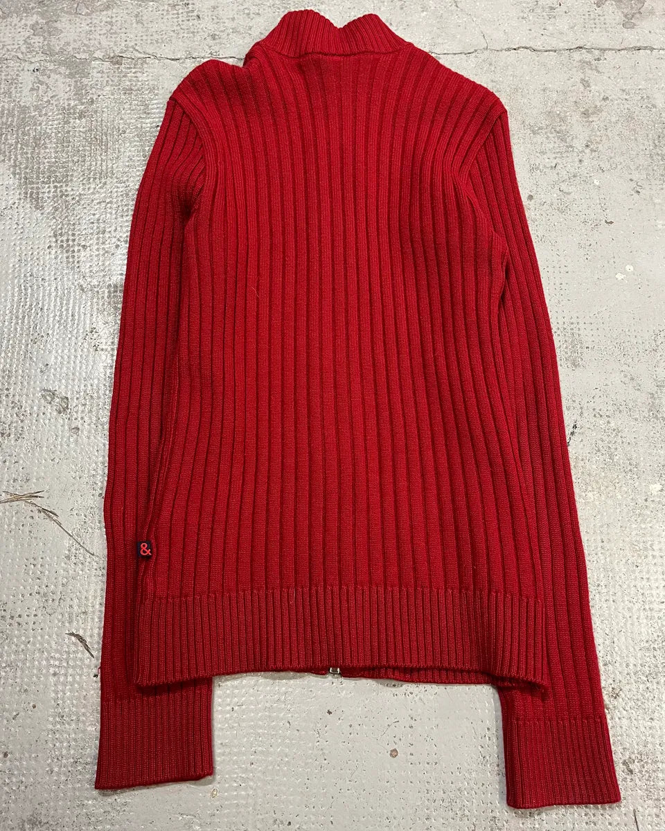 1990s Dolce & Gabbana Red Ribbed Zip-Up Sweater tKnwRjk 6