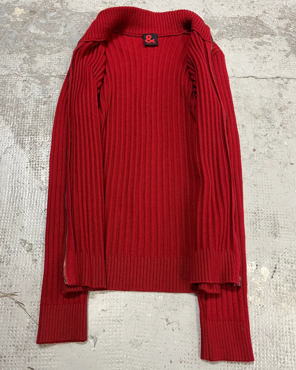 1990s Dolce & Gabbana Red Ribbed Zip-Up Sweater tKnwRjk 7