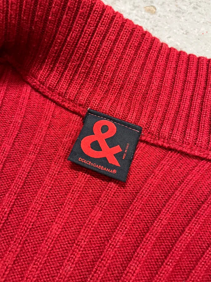 1990s Dolce & Gabbana Red Ribbed Zip-Up Sweater tKnwRjk 8