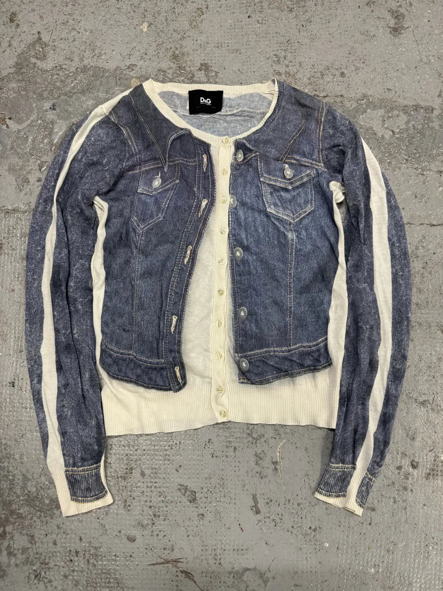 1990s Dolce & Gabbana Trompe L’oeil Denim Cardigan czODRYu 0