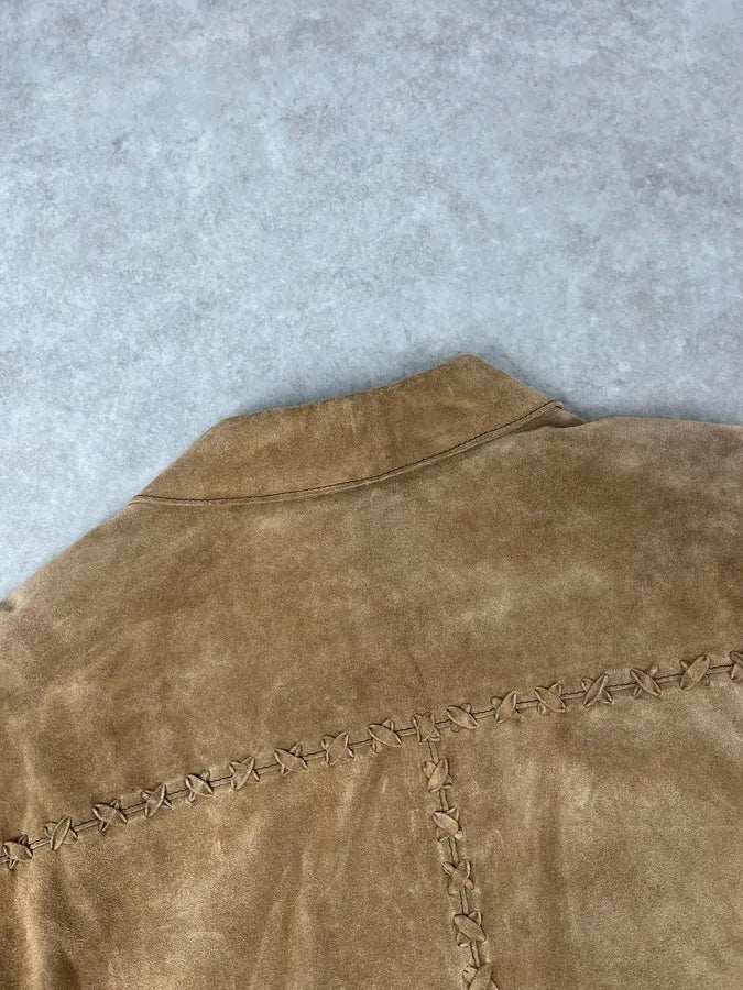 1990s Dolce & Gabbana Western Camel Suede Leather Jacket VfeQzNY 5