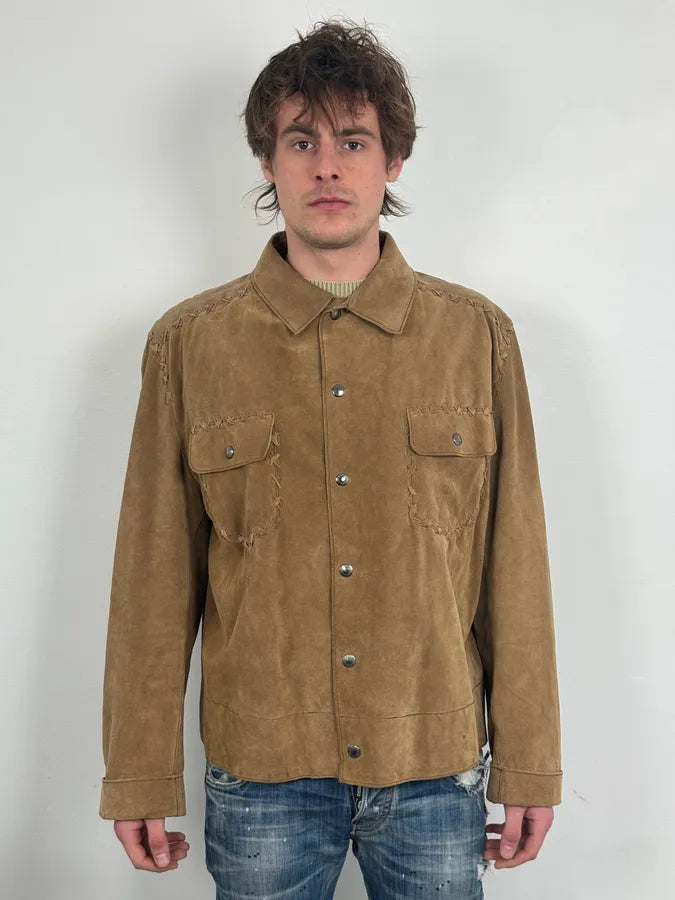 1990s Dolce & Gabbana Western Camel Suede Leather Jacket VfeQzNY 1