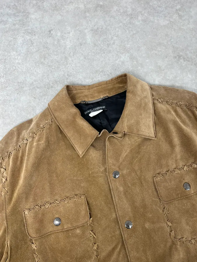 1990s Dolce & Gabbana Western Camel Suede Leather Jacket VfeQzNY 3