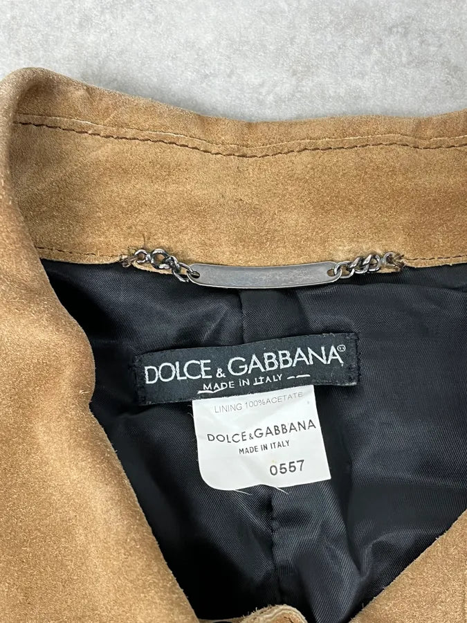 1990s Dolce & Gabbana Western Camel Suede Leather Jacket VfeQzNY 7