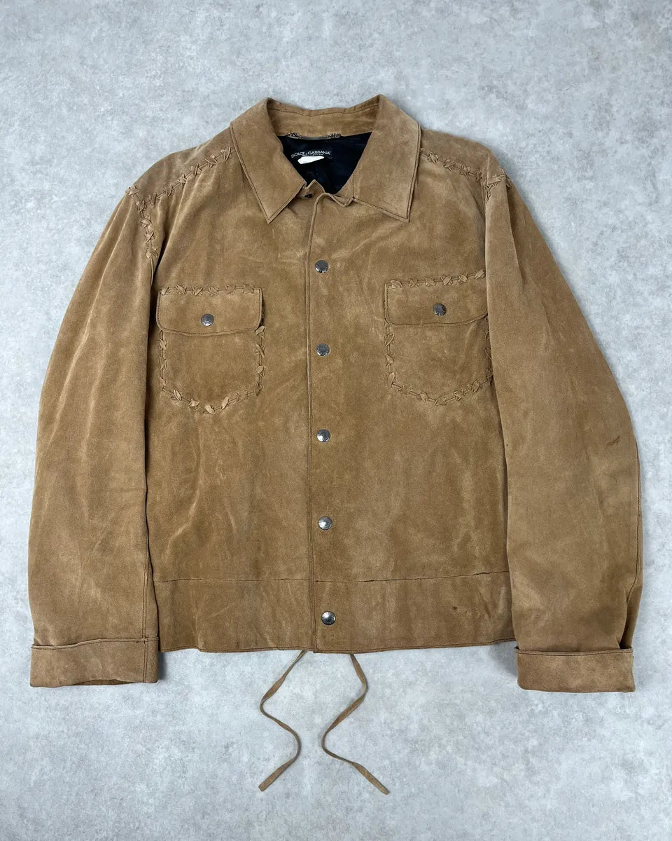 1990s Dolce & Gabbana Western Camel Suede Leather Jacket VfeQzNY 0