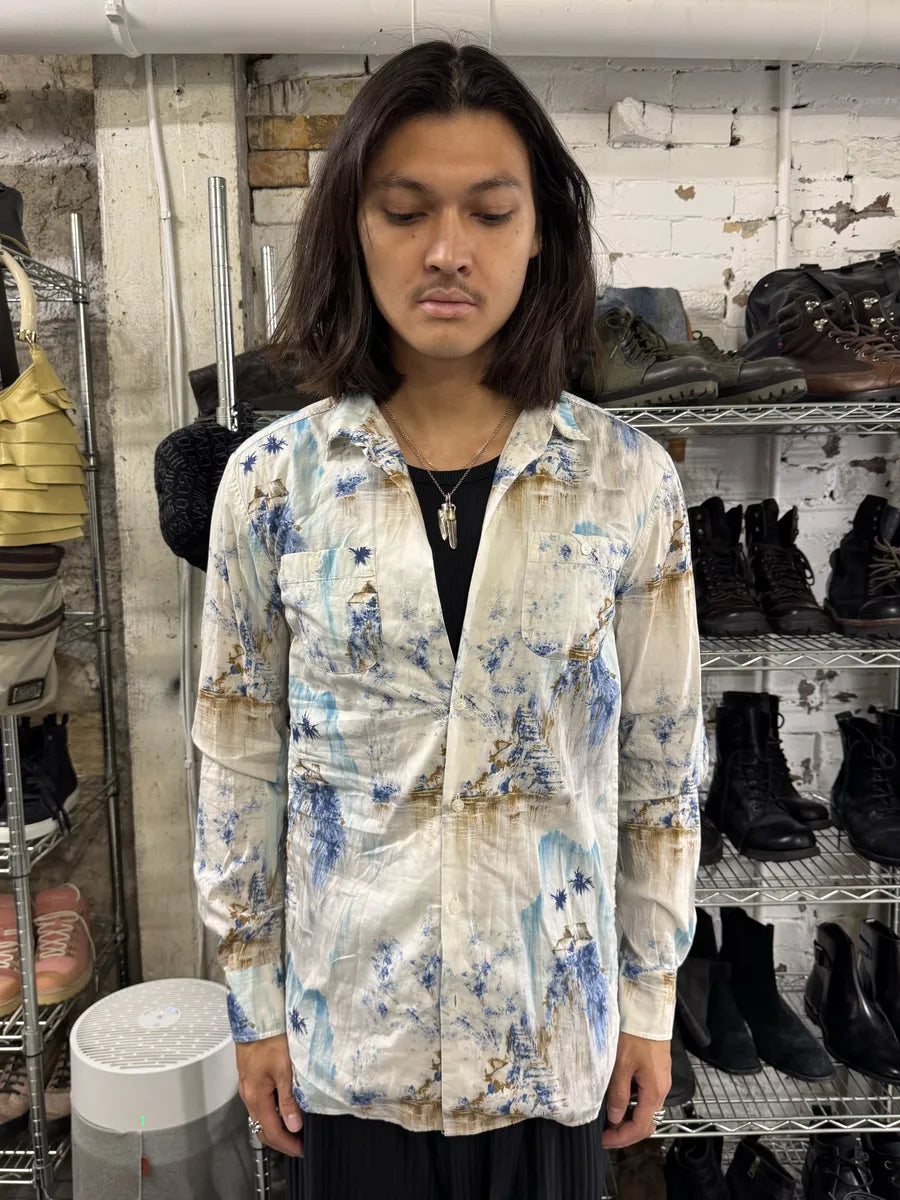 1990s Dolce & Gabbana White & Blue Abstract Nature Shirt mIGlxHw 1