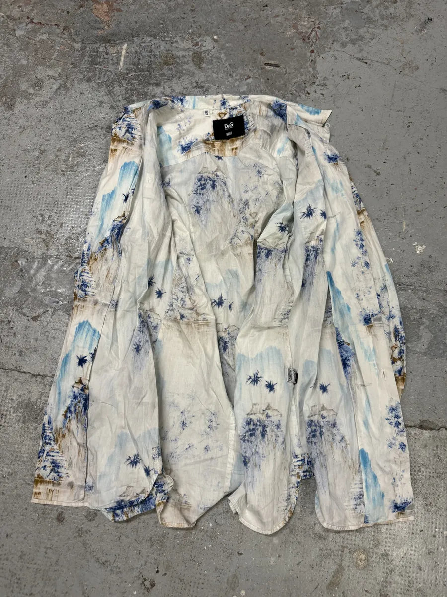 1990s Dolce & Gabbana White & Blue Abstract Nature Shirt mIGlxHw 10
