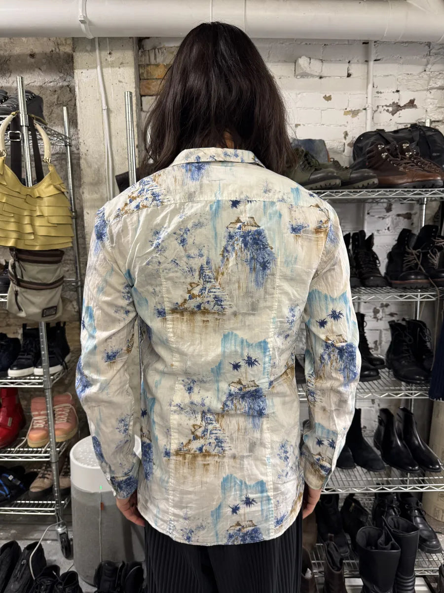 1990s Dolce & Gabbana White & Blue Abstract Nature Shirt mIGlxHw 2