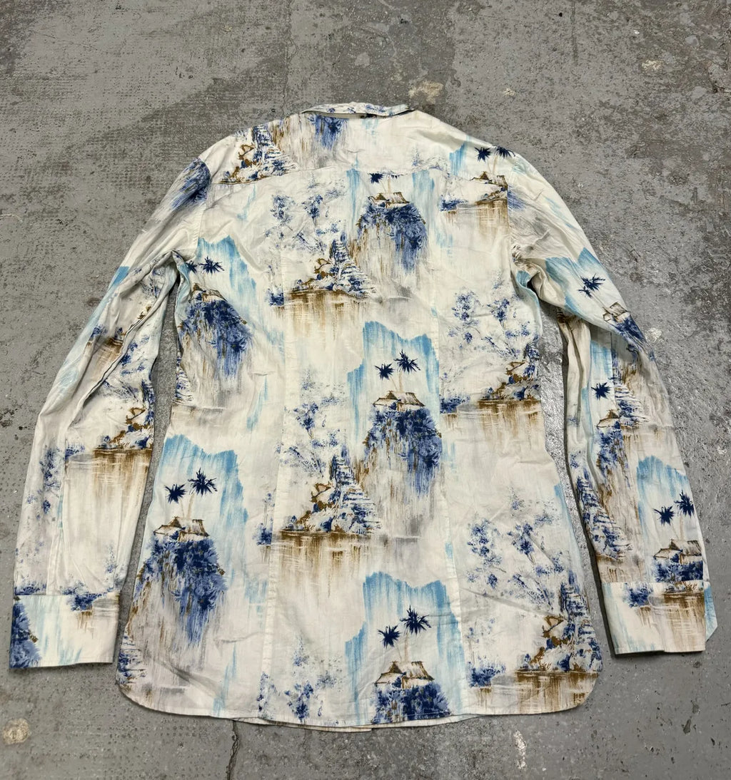 1990s Dolce & Gabbana White & Blue Abstract Nature Shirt mIGlxHw 3