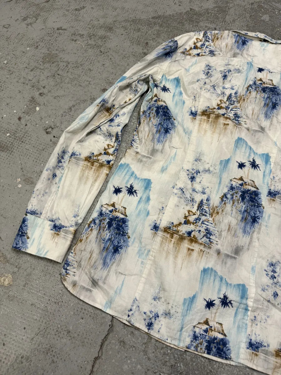 1990s Dolce & Gabbana White & Blue Abstract Nature Shirt mIGlxHw 4