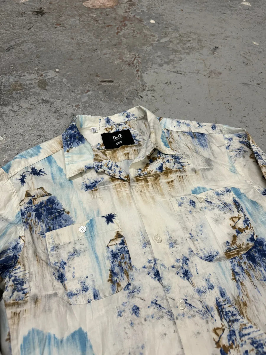 1990s Dolce & Gabbana White & Blue Abstract Nature Shirt mIGlxHw 5