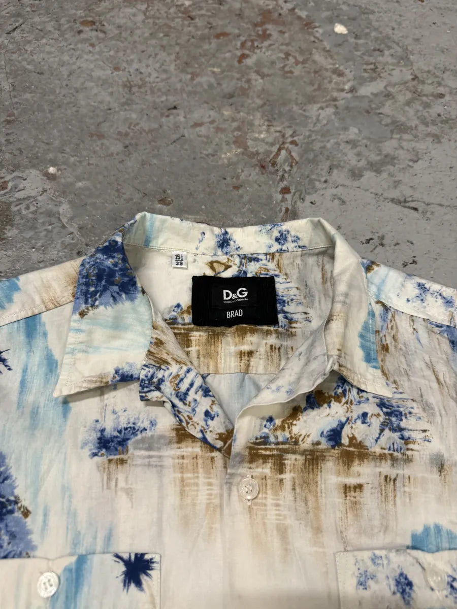 1990s Dolce & Gabbana White & Blue Abstract Nature Shirt mIGlxHw 7