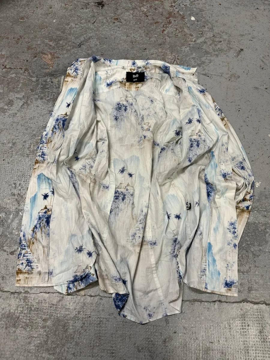 1990s Dolce & Gabbana White & Blue Abstract Nature Shirt mIGlxHw 8