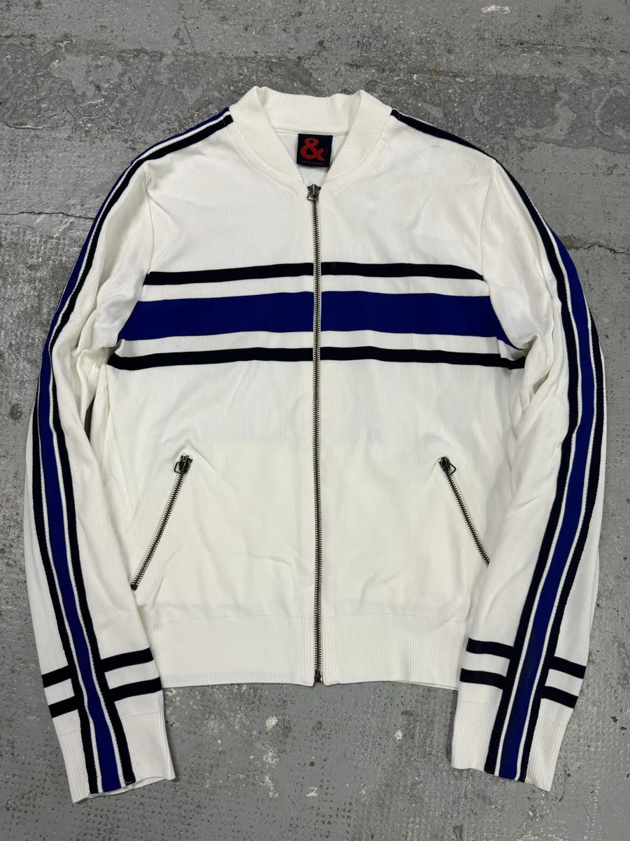 1990s Dolce & Gabbana White & Blue Lined Zip-up Sweater dCOgNBr 0