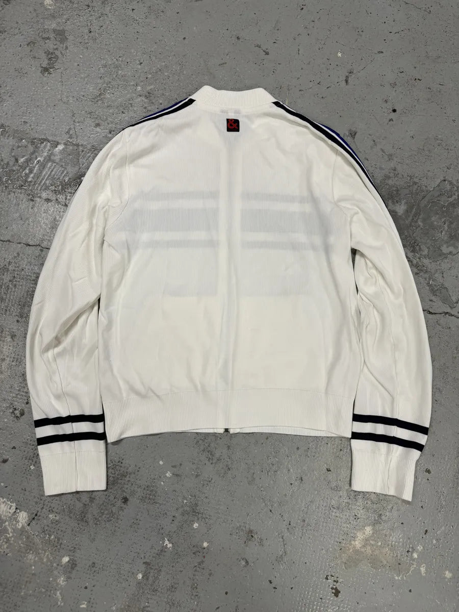 1990s Dolce & Gabbana White & Blue Lined Zip-up Sweater dCOgNBr 3