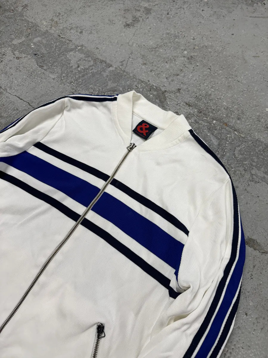 1990s Dolce & Gabbana White & Blue Lined Zip-up Sweater dCOgNBr 7