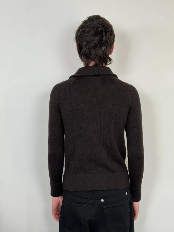 1990s Dolce & Gabbana Wool Brown Buttoned Cardigan Jacket wmKYjPF 2