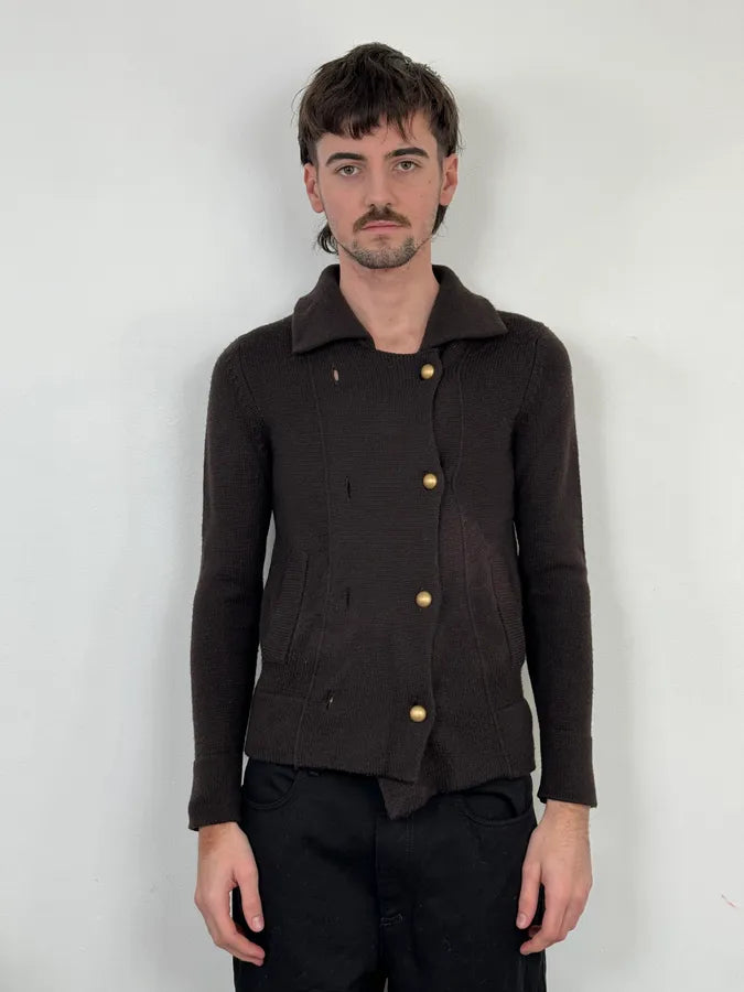 1990s Dolce & Gabbana Wool Brown Buttoned Cardigan Jacket wmKYjPF 1