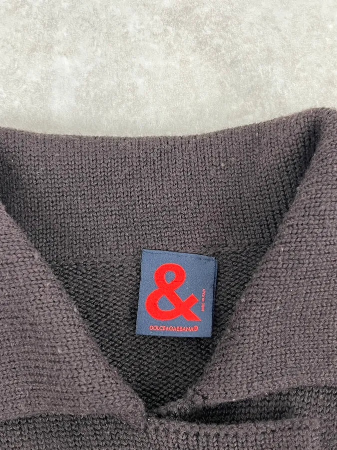 1990s Dolce & Gabbana Wool Brown Buttoned Cardigan Jacket wmKYjPF 8