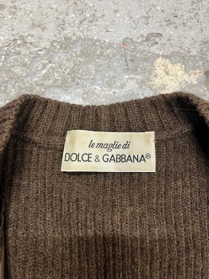 AW1993 Dolce & Gabbana Wool Leather Brown Sleeveless Cardigan mBcAYqq 6