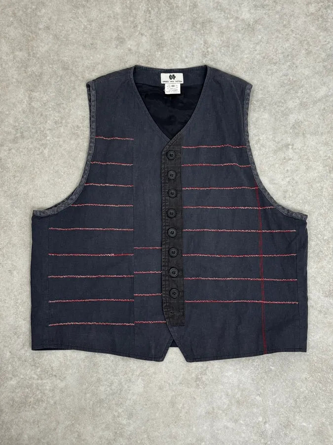 1990s Dries Van Noten Navy Lined Vest njmAjED 0