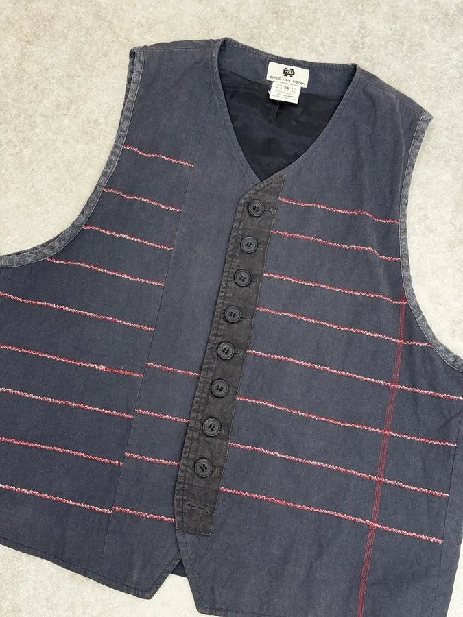 1990s Dries Van Noten Navy Lined Vest njmAjED 4