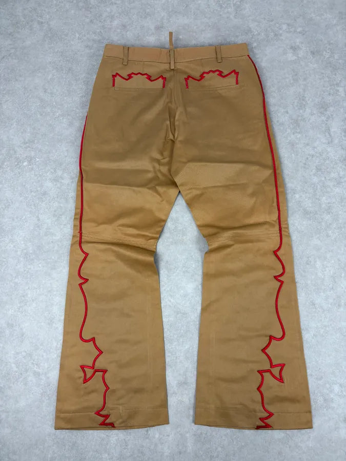 1990s Dsquared2 Beige & Red Lined Flared Pants eCfoNfc 0