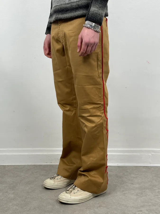 1990s Dsquared2 Beige & Red Lined Flared Pants eCfoNfc 3