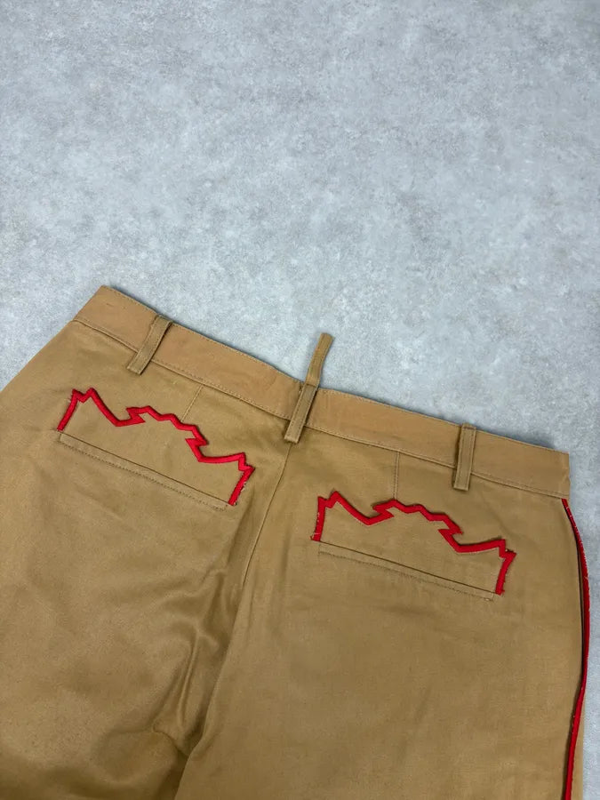 1990s Dsquared2 Beige & Red Lined Flared Pants eCfoNfc 8