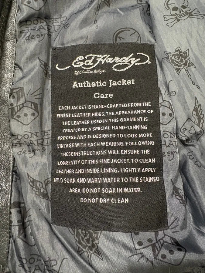 1990s Ed Hardy Black Leather Studded Cross Jacket FywlKvo 13