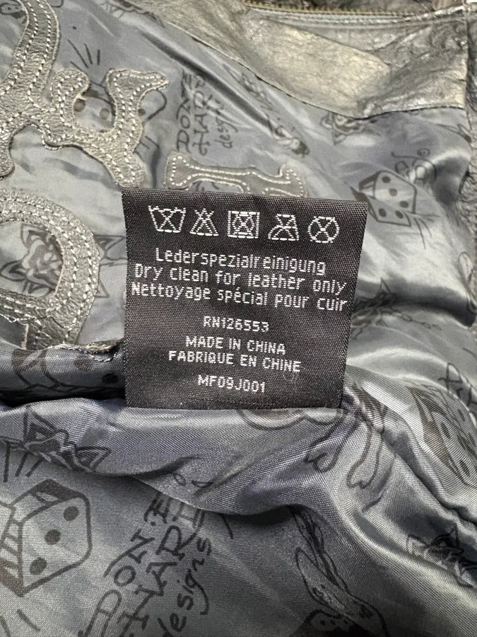 1990s Ed Hardy Black Leather Studded Cross Jacket FywlKvo 14