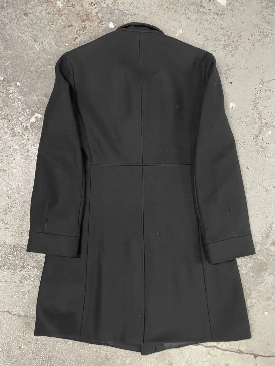 1990s Emporio Armani Asymmetrical Black Wool Trench Coat (M) 2