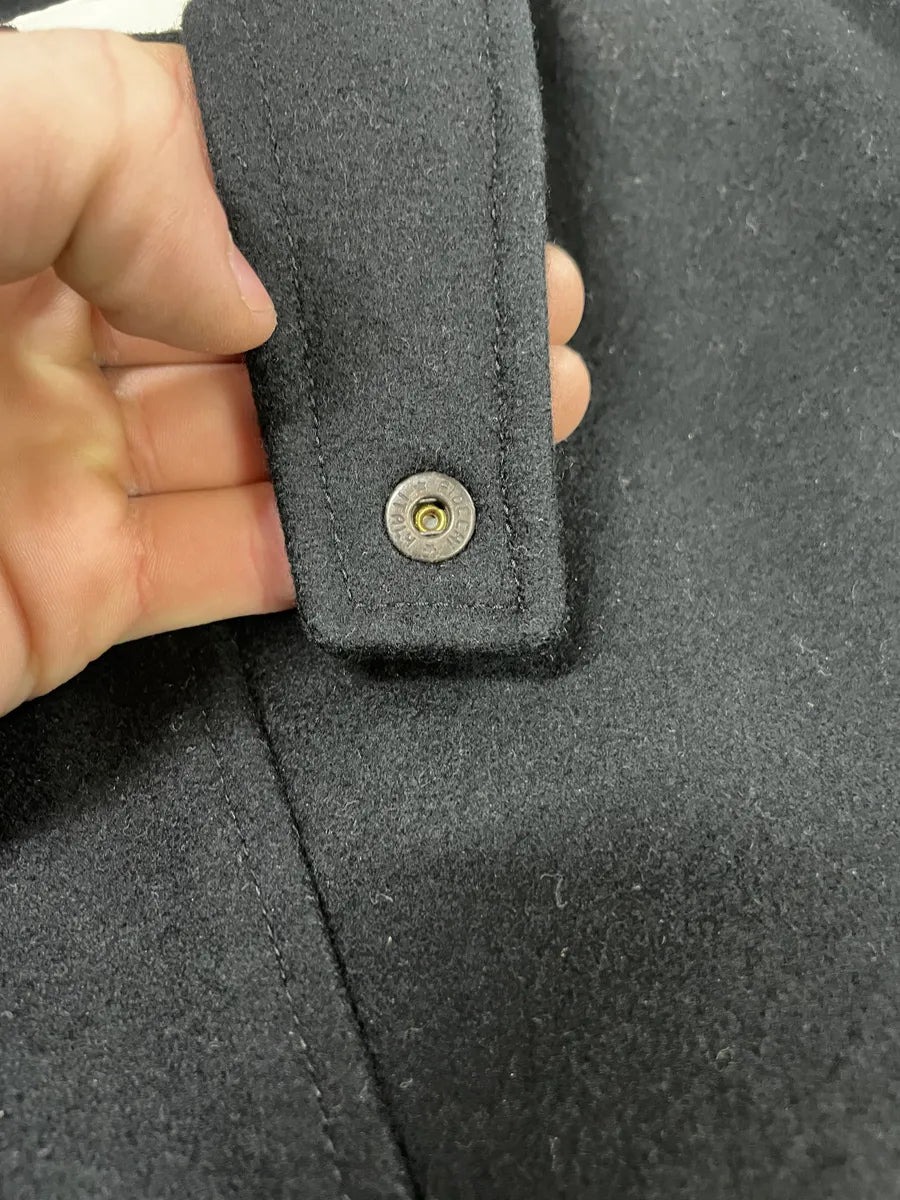 1990s Emporio Armani Asymmetrical Black Wool Trench Coat (M) 5