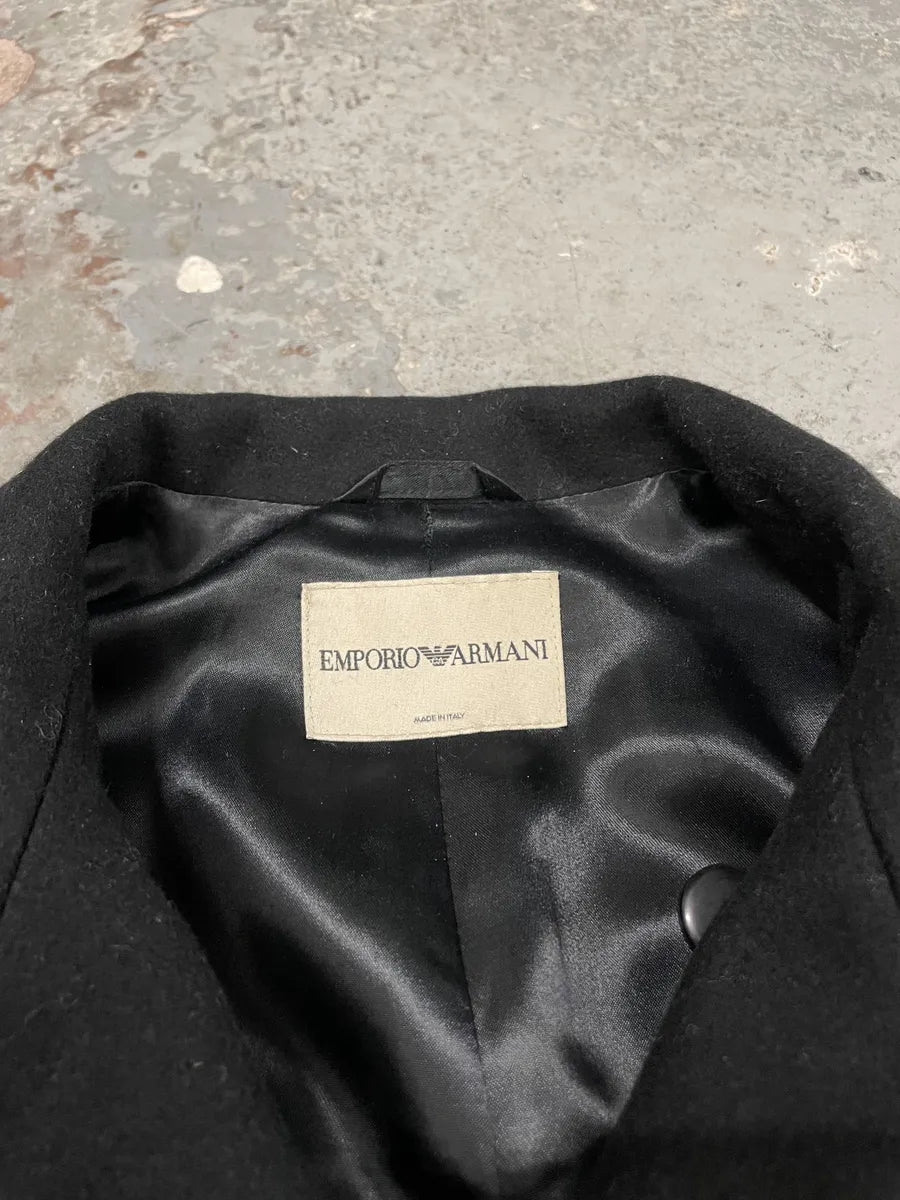 1990s Emporio Armani Asymmetrical Black Wool Trench Coat (M) 6