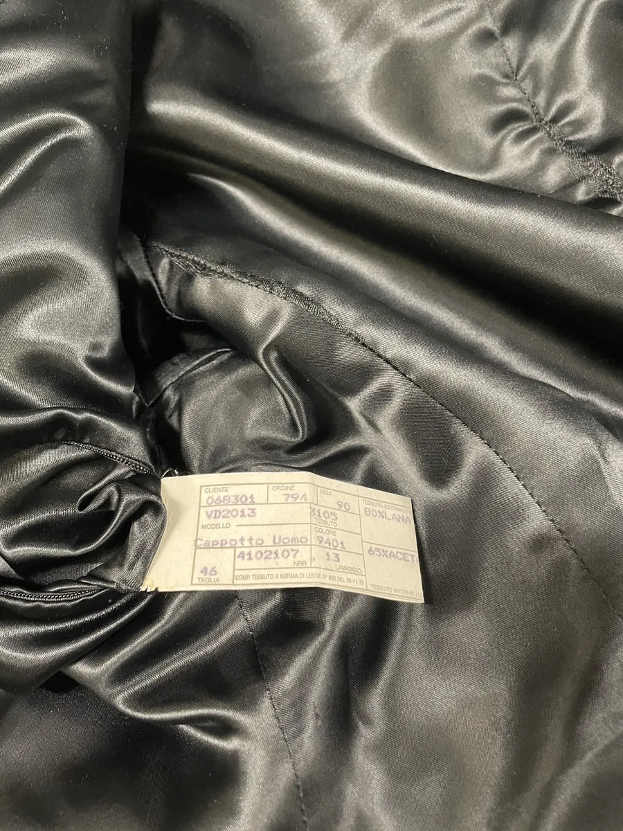 1990s Emporio Armani Asymmetrical Black Wool Trench Coat (M) 7