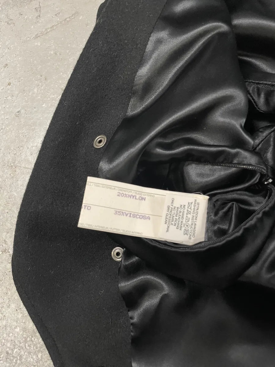 1990s Emporio Armani Asymmetrical Black Wool Trench Coat (M) 8