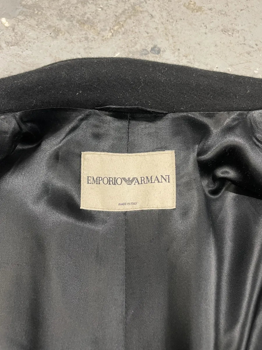 1990s Emporio Armani Asymmetrical Black Wool Trench Coat (M) 9