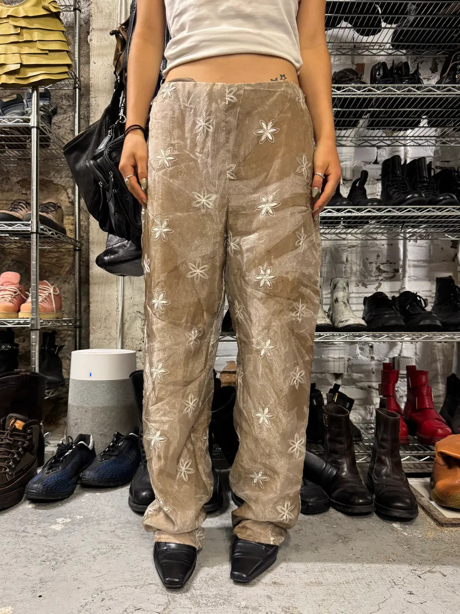 1990s Emporio Armani Beige Mesh Star Pants (M) hrTwFKl 0