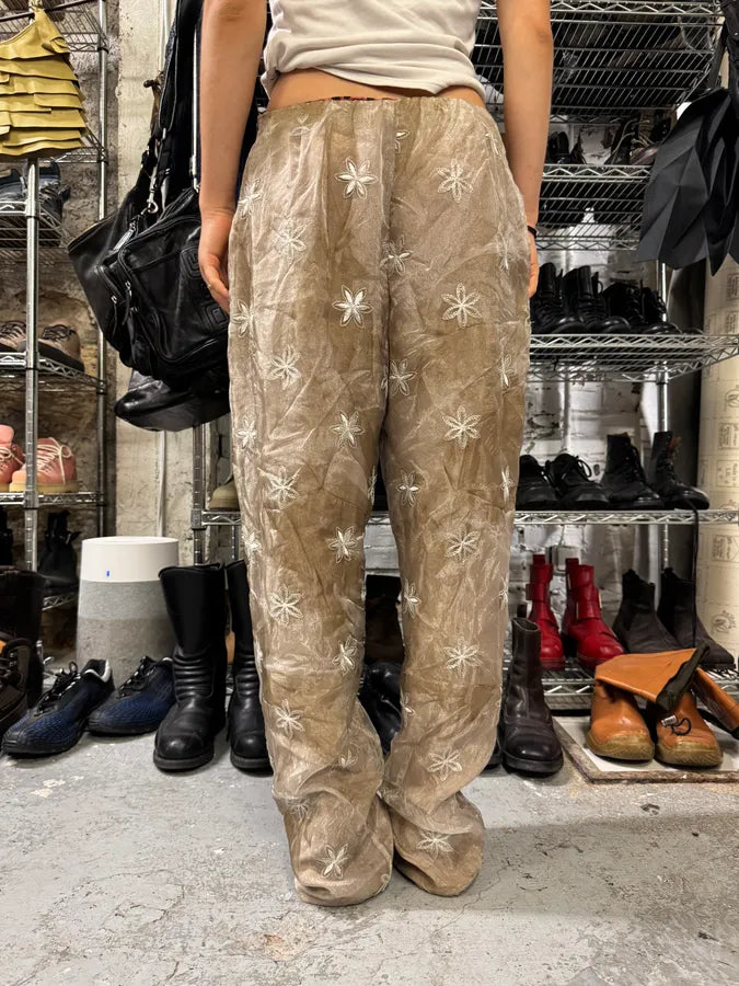 1990s Emporio Armani Beige Mesh Star Pants (M) hrTwFKl 2