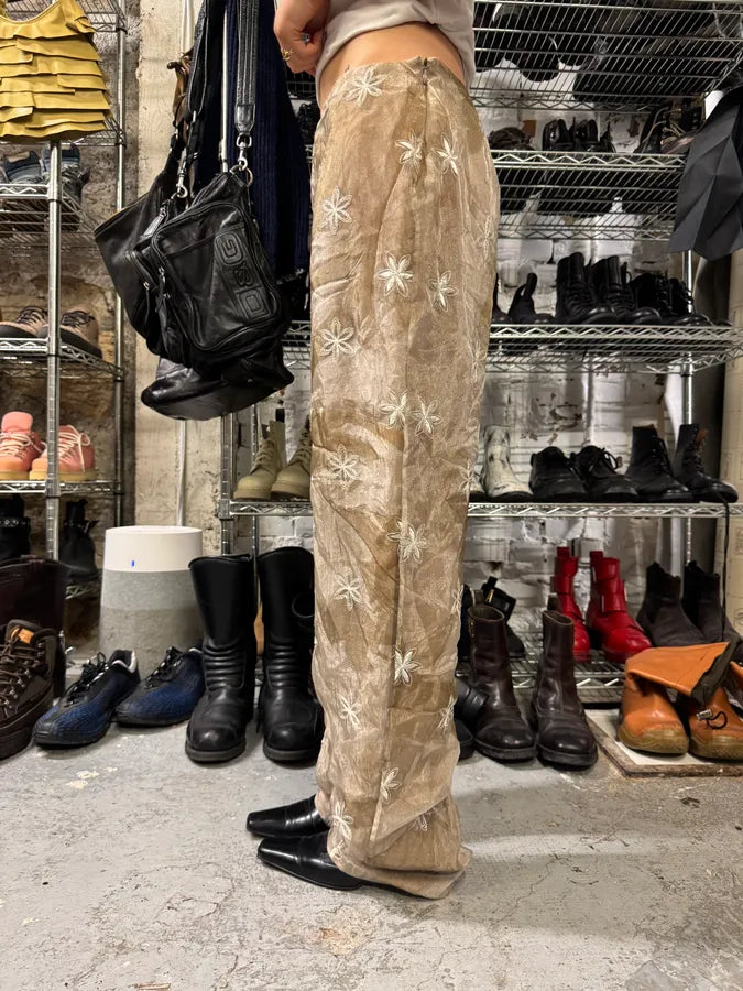 1990s Emporio Armani Beige Mesh Star Pants (M) hrTwFKl 3