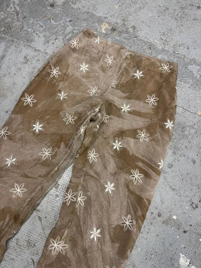 1990s Emporio Armani Beige Mesh Star Pants hrTwFKl 4