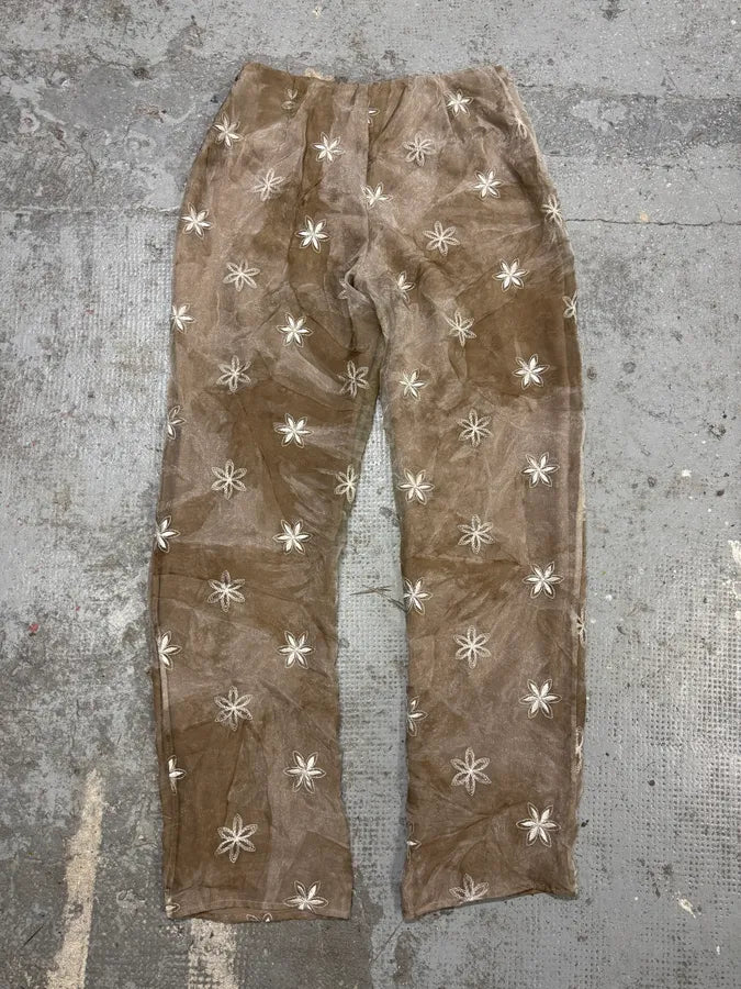 1990s Emporio Armani Beige Mesh Star Pants (M) hrTwFKl 5
