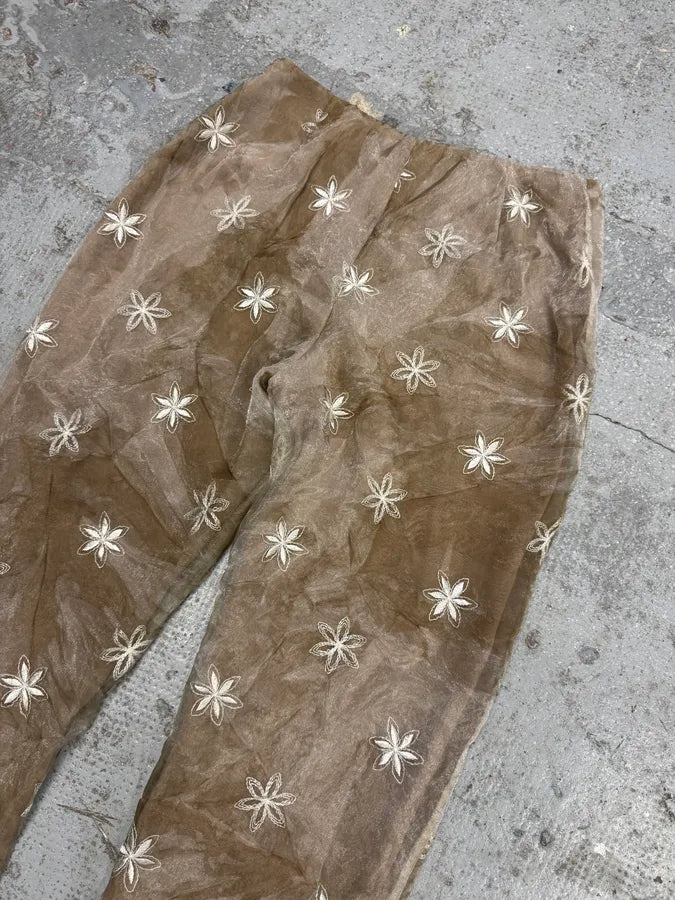1990s Emporio Armani Beige Mesh Star Pants (M) hrTwFKl 8