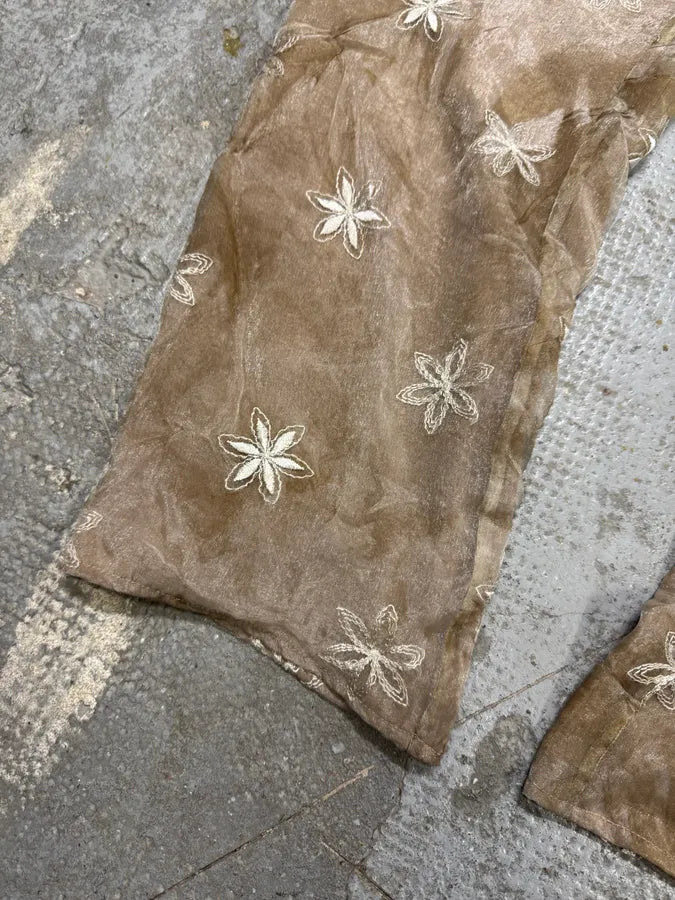 1990s Emporio Armani Beige Mesh Star Pants (M) hrTwFKl 9