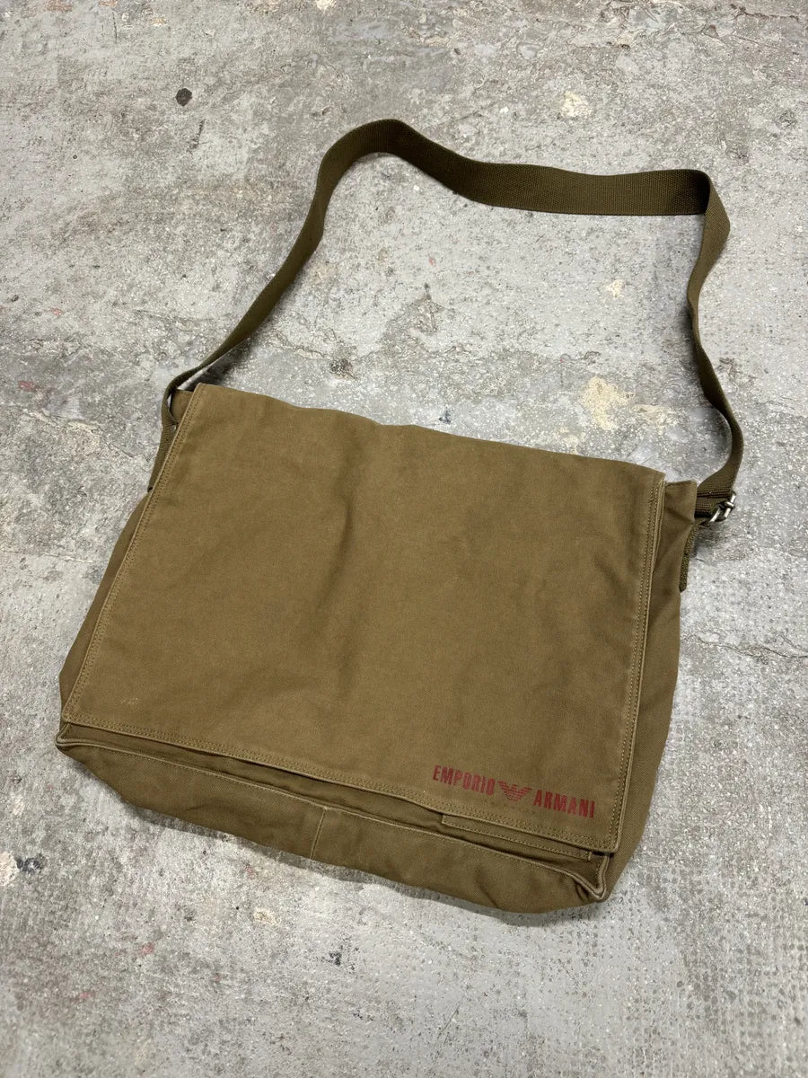 1990s Emporio Armani Beige Military Messenger Bag (OS) 0