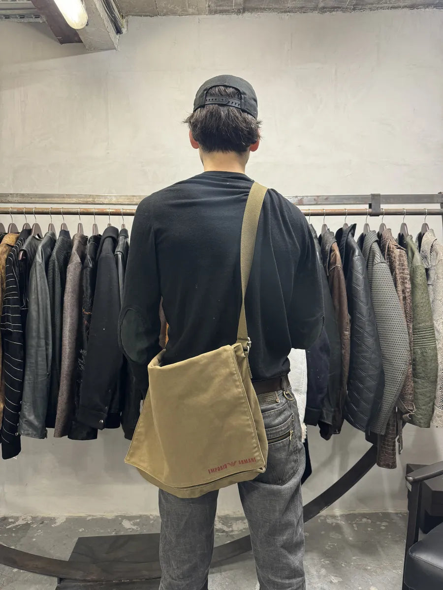 1990s Emporio Armani Beige Military Messenger Bag (OS) 1