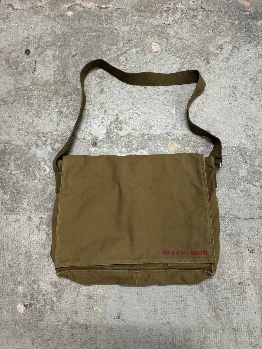 1990s Emporio Armani Beige Military Messenger Bag (OS) 9